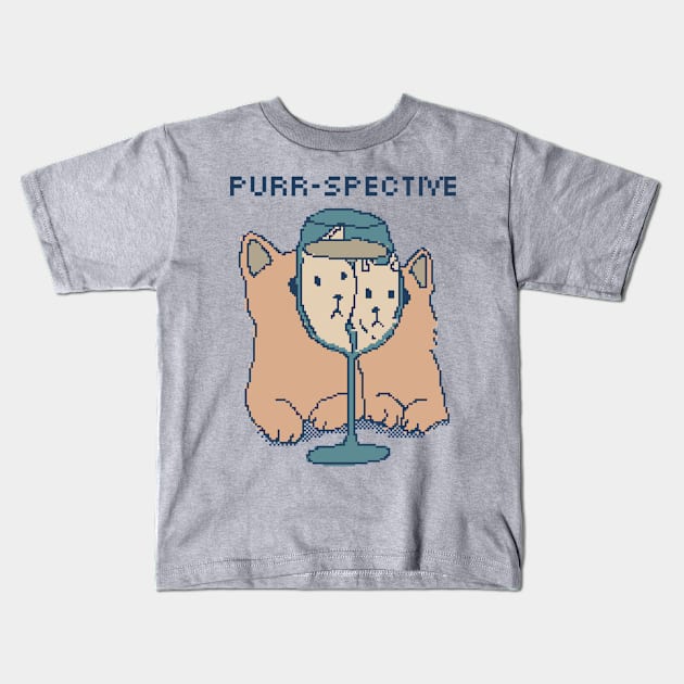 Purr-spective - Cat Pixel Art Kids T-Shirt by pxlboy